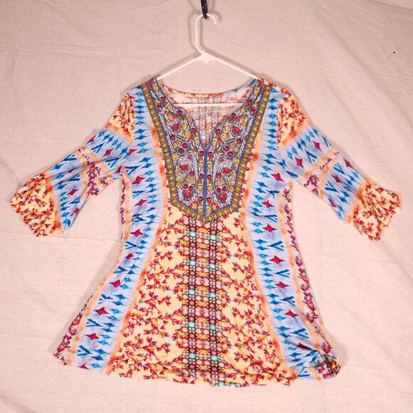 Soft Surroundings Tunic Top Womens M Floral Embroidered Boho 3/4 Sleeve Colorful - Picture 1 of 14